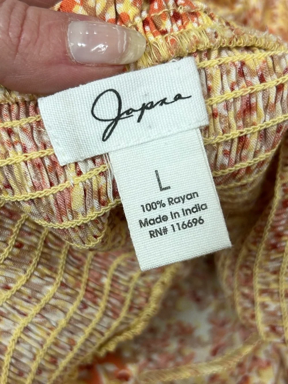 Japna Yellow Orange Floral Maxi Dress Button Front Smocked Back Size L - Picture 3 of 10